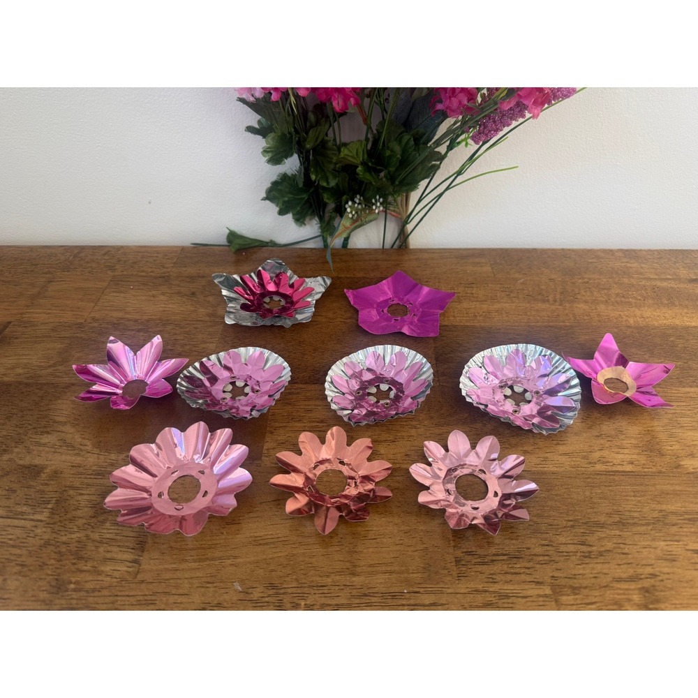 Vintage Pink Christmas Tree Light Reflectors Foil Flower Starburst Decorations